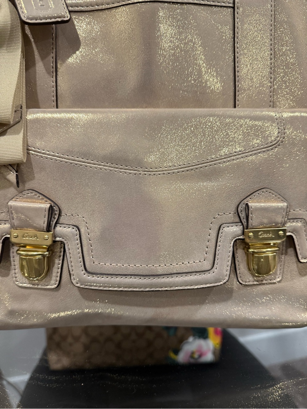 Coach Shimmery Champagne Leather Shoulder Bag with Gold Chain Straps - Picture 3 of 11